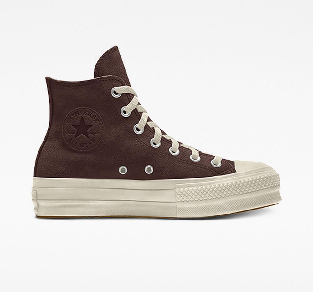 Brown Dark Root Converse Custom Chuck Taylor All Star Lift Suede By You Unisex High Top Women's Platform Shoes US | 87319-EJUG
