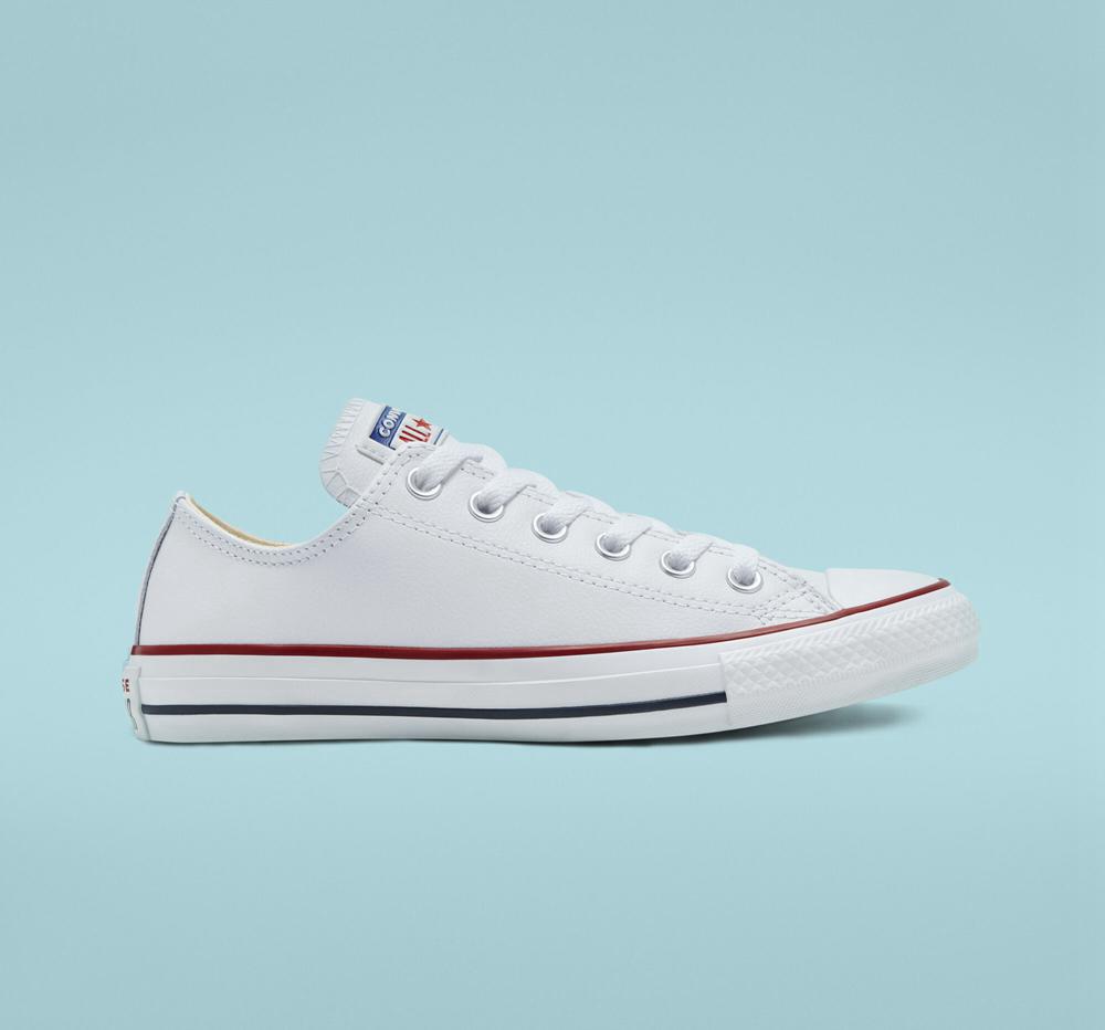 White Converse Chuck Taylor All Star Leather Unisex Women's Low Tops US | 54318-YWXC