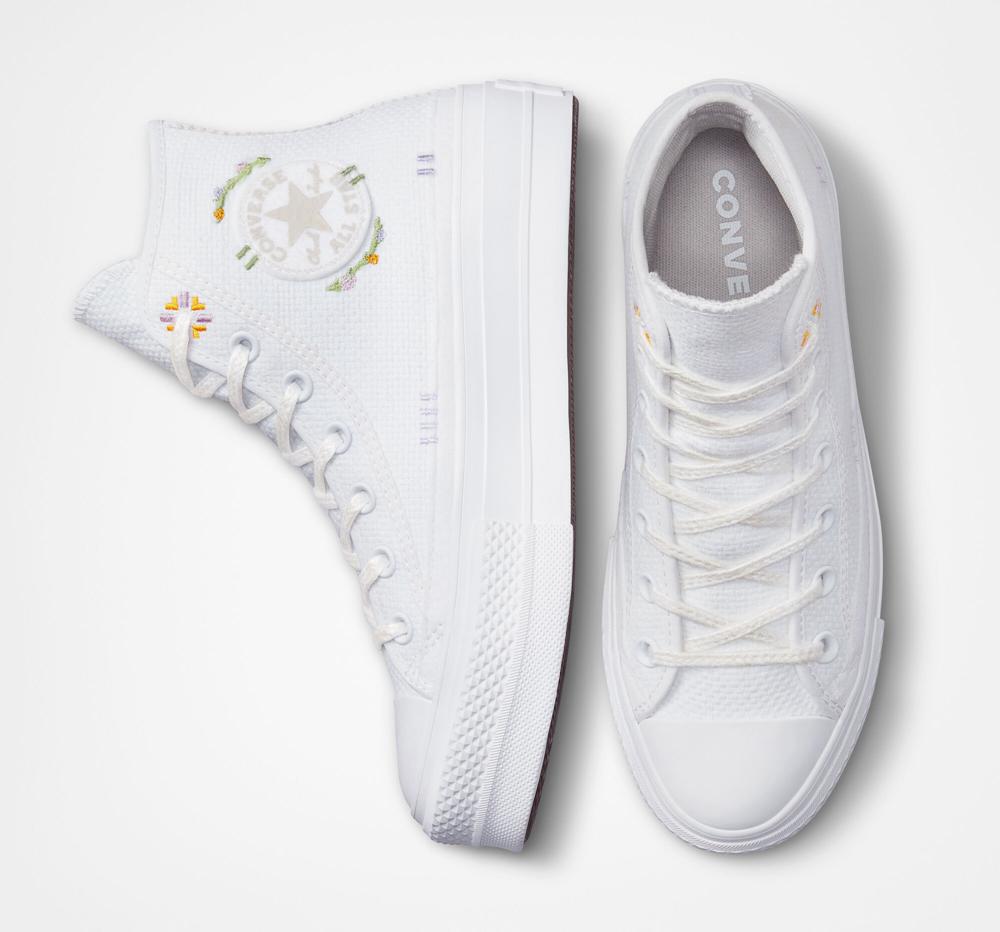 White / Moonstone Violet / Mouse Converse Chuck Taylor All Star Lift Platform Autumn Embroidery Women's High Tops  US |  17862-HZPX